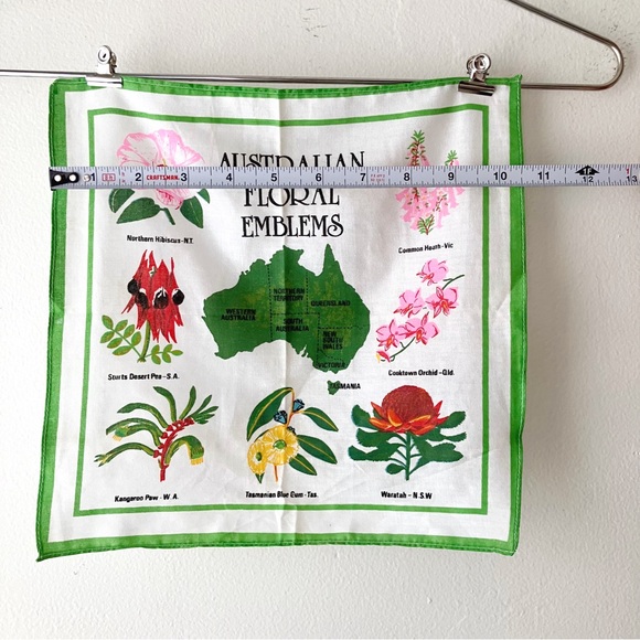 Vintage • Australian Floral Emblems Handkerchief in White/Green - Picture 9 of 10